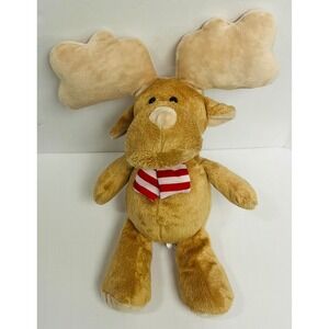 Kinder Ferrero Moose Plush Tan Stuffed Animal Red White Striped Scarf 9" 01CHS20